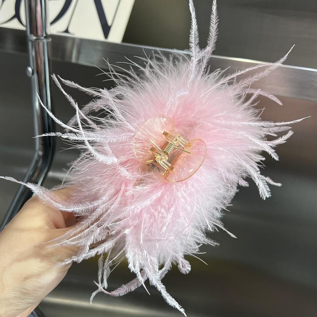 Pure desire ins wind ostrich feather hairpin back head coil hair grab clip headgear shark clip super fairy premium hair accessories