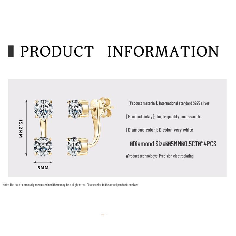 

Срібні сережки S925 з муасанітами: Двосторонні розкішні сережки-пусети 925 Sterling Silver