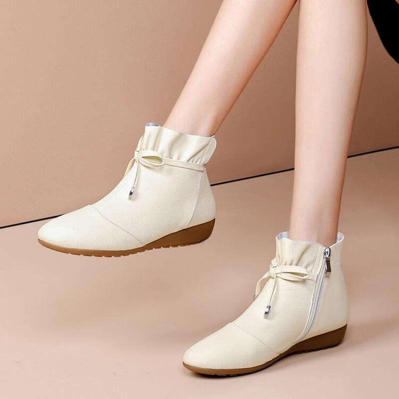 Fashion Women's Autumn Winter New Bow Solid Color Short Boots European American 2024 Fashion Size 34-44 3cm Thick Sole Ankle Boots