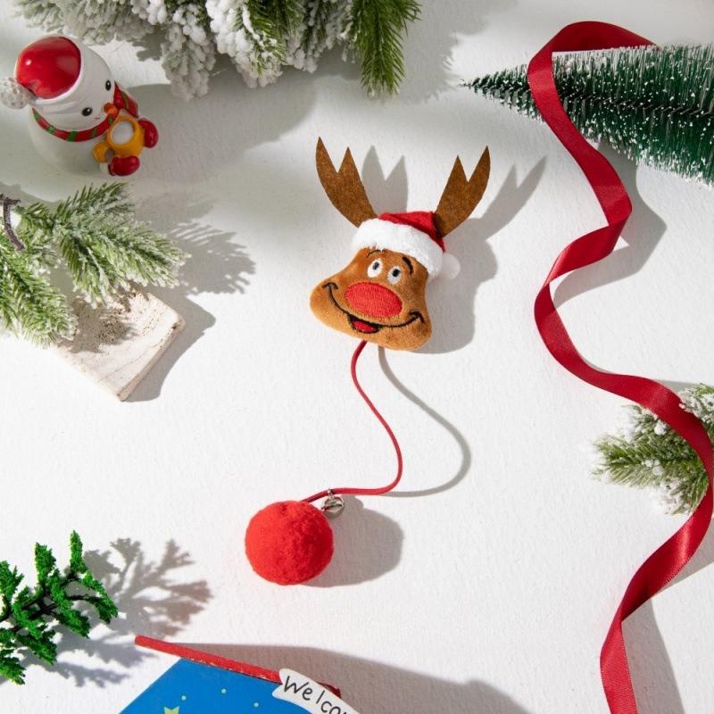 

Christmas Cat Toy with Bell Teaser Stick Santa Snowflake Design Chew Resistant Kitten Toys for Interactive Play Holiday Gift