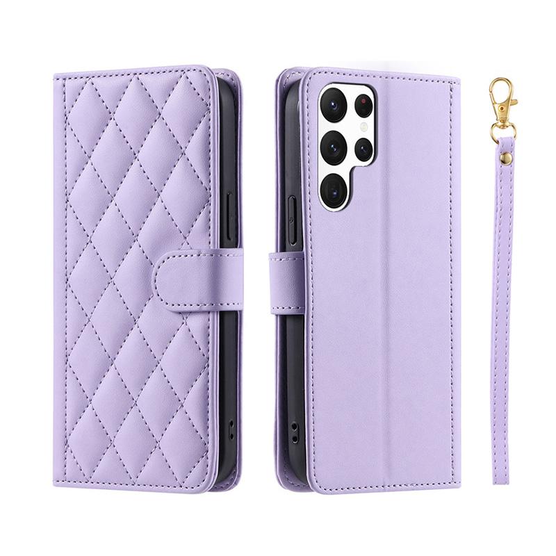 Checkered Leather Wallet Case For Samsung Galaxy S24 S23 S22 S21 S20 FE S10 Note 20 Ultra 10 Plus 9 8 Lanyard Flip Phone Cover