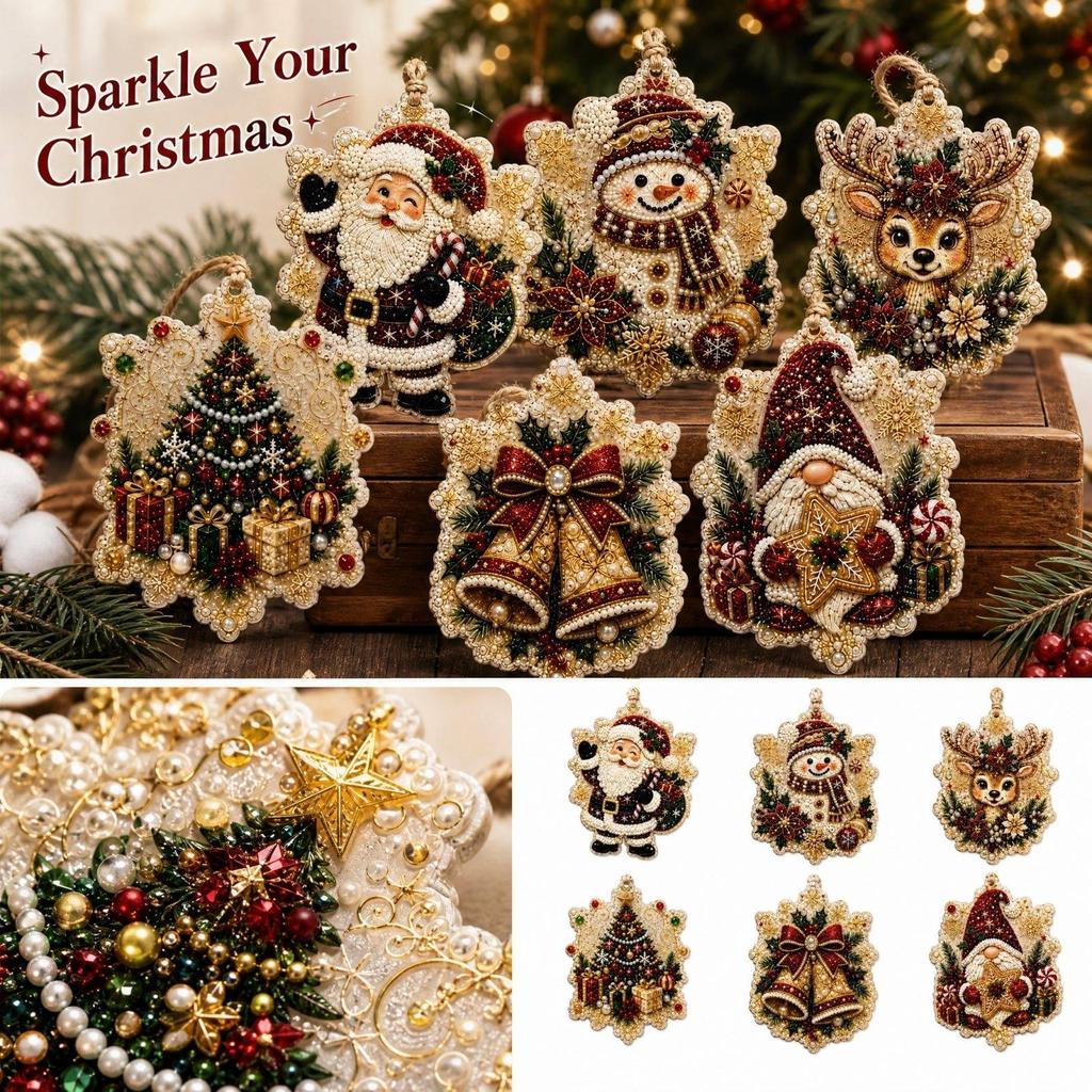 Kit de Adornos de Navidad, Paquete de 6 con Pegatinas, Set de Decoración Colgante DIY para Árbol Festivo