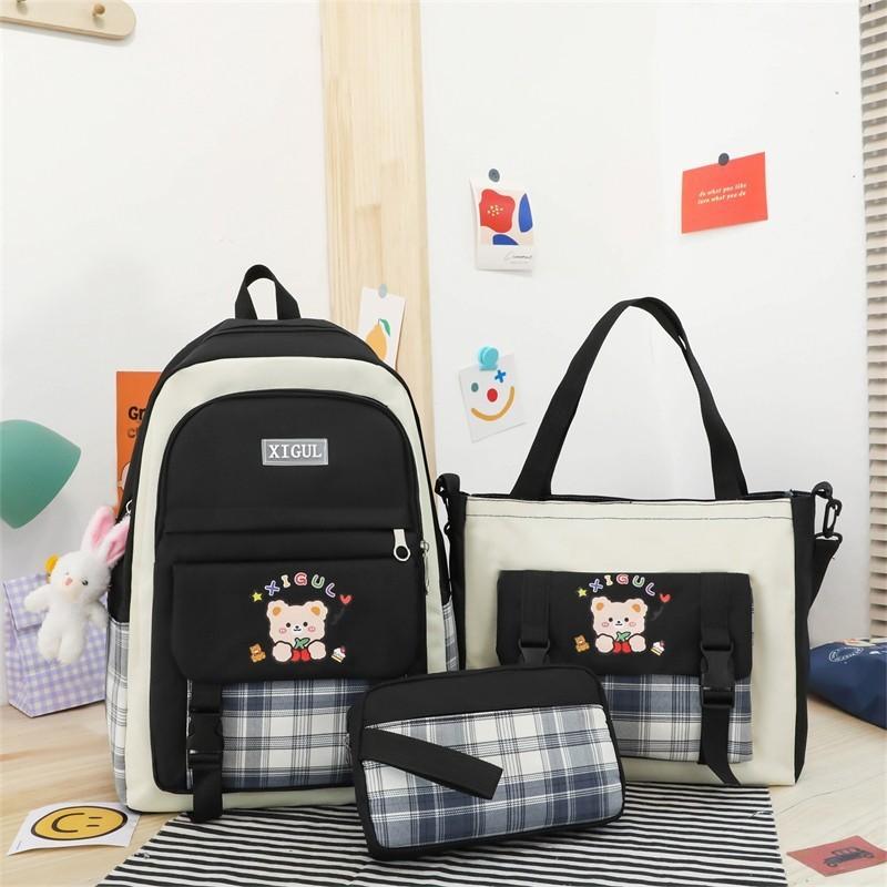 

New High School Student Three-piece Set Cartoon Fashion Shoulder Bag Large Capacity Backpack