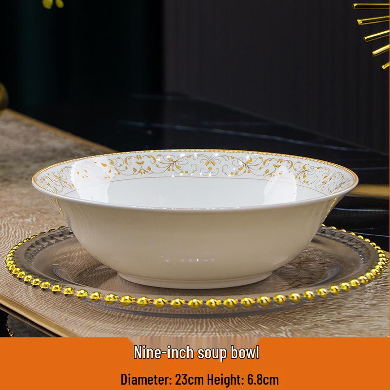 Sun Island Goldrand Bone China Tiefer Teller: Suppen-, Abendessen-, Reis- und Dessertteller - Elegantes Keramikgeschirr.