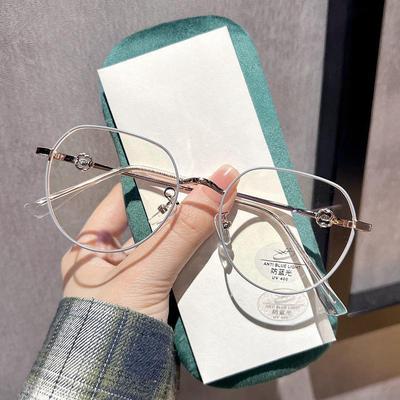 Koreanische Version von polygonalen kleinen Rahmenbrillen für Damen, schlichtes Gesicht, kleine frische Metallbrillenfassung, modische blaue Brille, Myopiebrille.