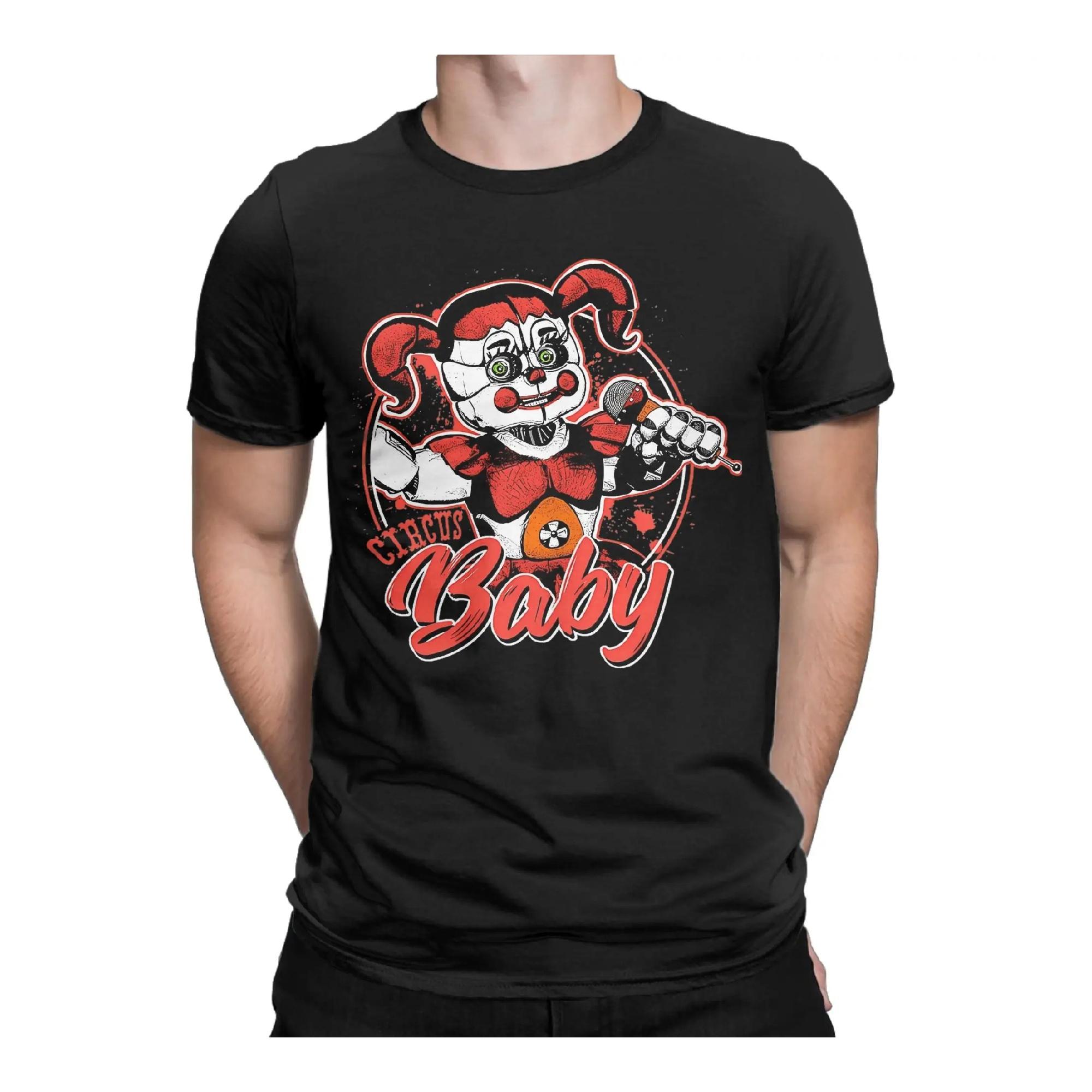 

Мужская футболка Five Nights FnAF Страшный Цирк Бэби Кукла Повседневная Хлопковая Футболка С Коротким Рукавом Футболки С Круглым Вырезом Топы Большого Размера S