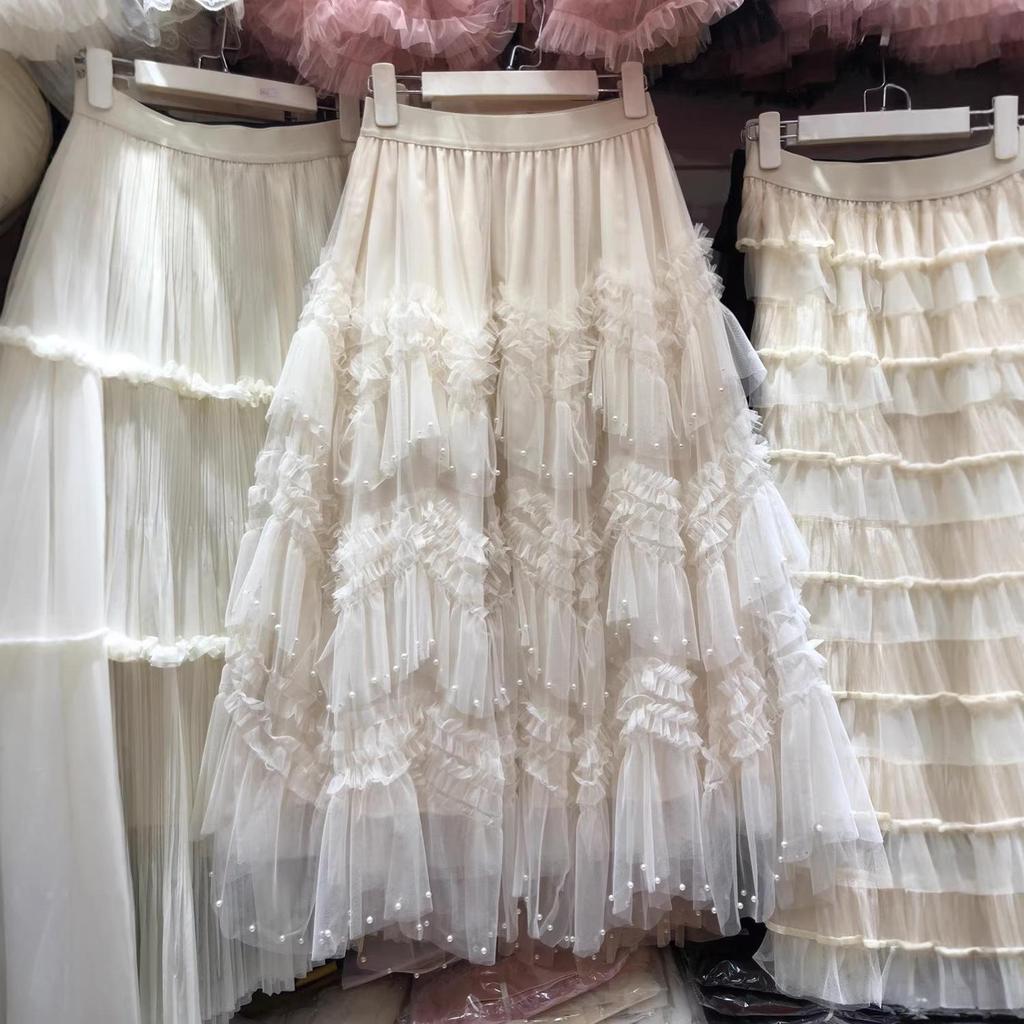 Fustă Midi din Tulle cu Mărgele Stratificate Complex: Rochie de vară subțire și versatilă pentru femei