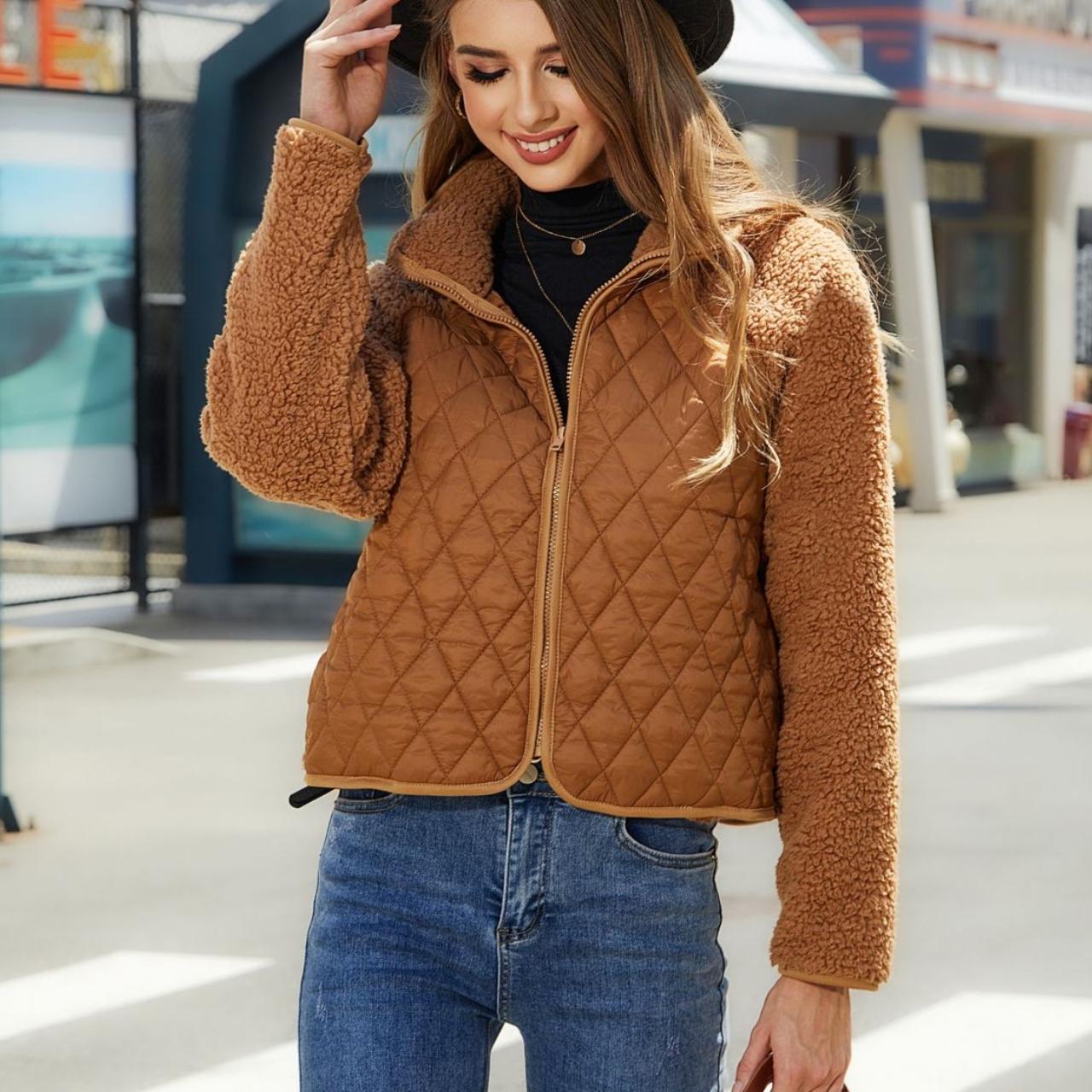 

GMXIA мерцающий осенне-зимний женский кардиган на молнии с длинным рукавом плюшевое лоскутное пальто для женщин S верблюд