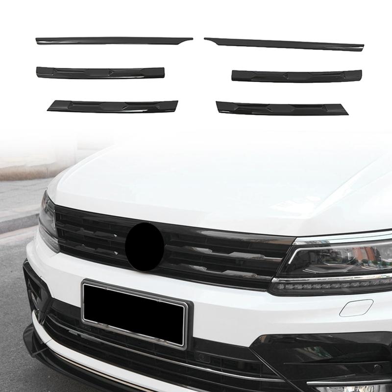 For Tiguan MK2 2016-2021 Glossy Black Front Bumper Mesh Center Grille Grill Moulding Strips Cover Trim