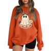 Women's Long Sleeve Neck Sweatshirt Loose Fit Casual Pullover Top with Small Halloween Print