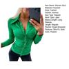 Elegant Women Solid Color Shirt Lapel Long Sleeve Office Tops Pleated Single-breasted Blouse Workwear