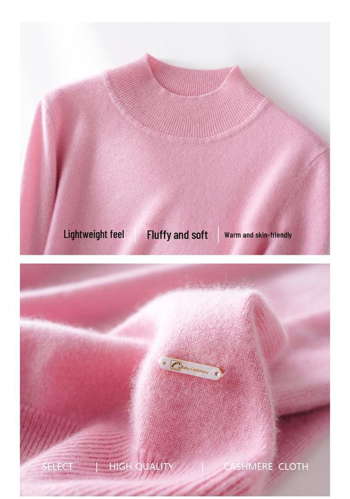 Women's 100% Pure Cashmere Half-High Neck Long Sleeve Sweater - Autumn/Winter Knit Base Layer Pullover