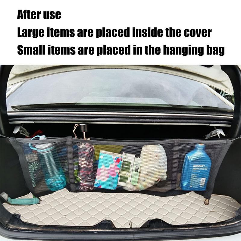 Car Trunk Net Elastic Truck Bed Organizer Multifunction Trunk Hangable Bag With 4 Carabiners High Load Bearing Trunk Net