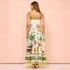 New Sexy Women's Clothing Suspender Graffiti Print Sleeveless Big Swing Cotton and Linen Dress