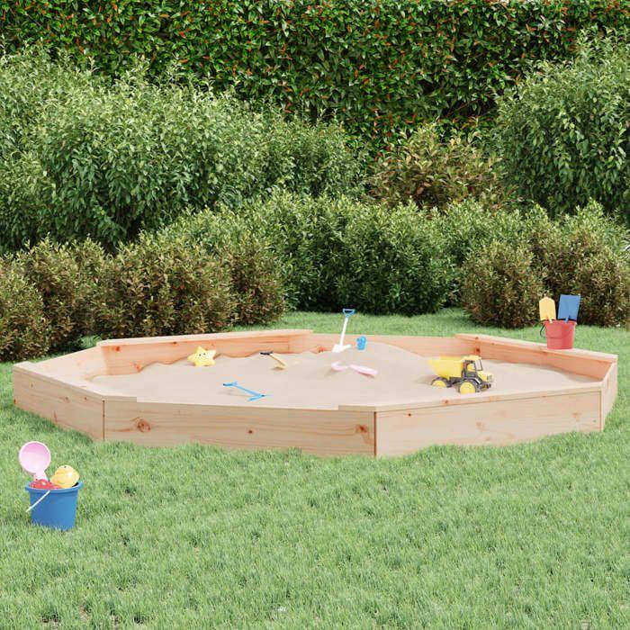 VidaXL Bac à Sable avec Sièges, Jeu de Sable pour Enfants, Aire de Jeux pour Tout-petits Jardin Extérieur, Octogone Bois de 825023