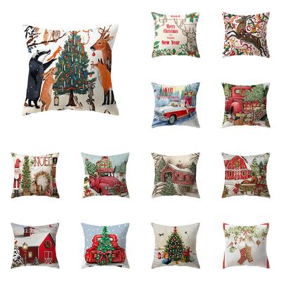 Merry Christmas Atmosphere Printed Pattern Cushion Cover Home Living Room Sofa Decoration Polyester Pillow Pillow Cover