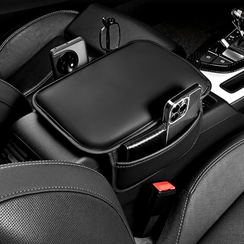 Soft Leather Automotive Console Cushion Ergonomic Elbow Support Rest with Removable Cover Nonslip Design for Long Drives