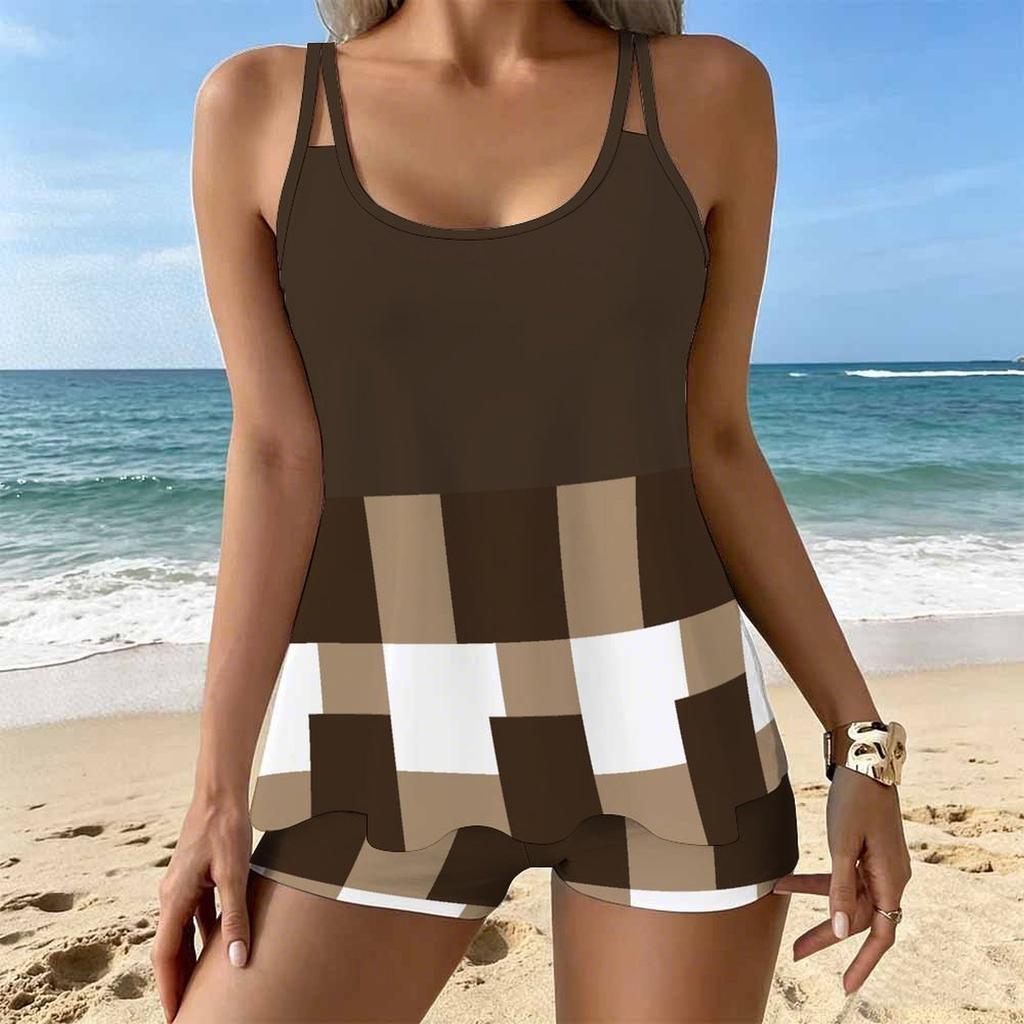 Women's Swimwear Tankini 2 Piece Swimsuit Geometric Stripes Pattern Vacation Bathing Suits