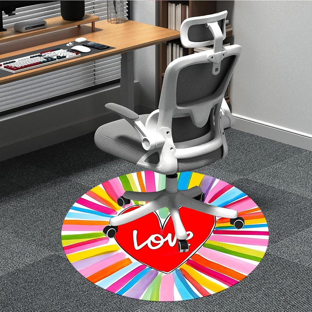 1pc Heart Love Chair Carpet for Office, Round Polyester Mat, Indoor Decor for Office, Easycare Fabric, Washable Non-slip Area Carpet