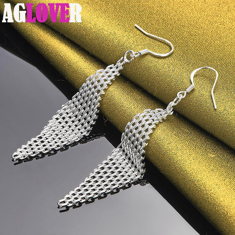 925 Sterling Silver Intertwined Network Drop Earrings Jewelry