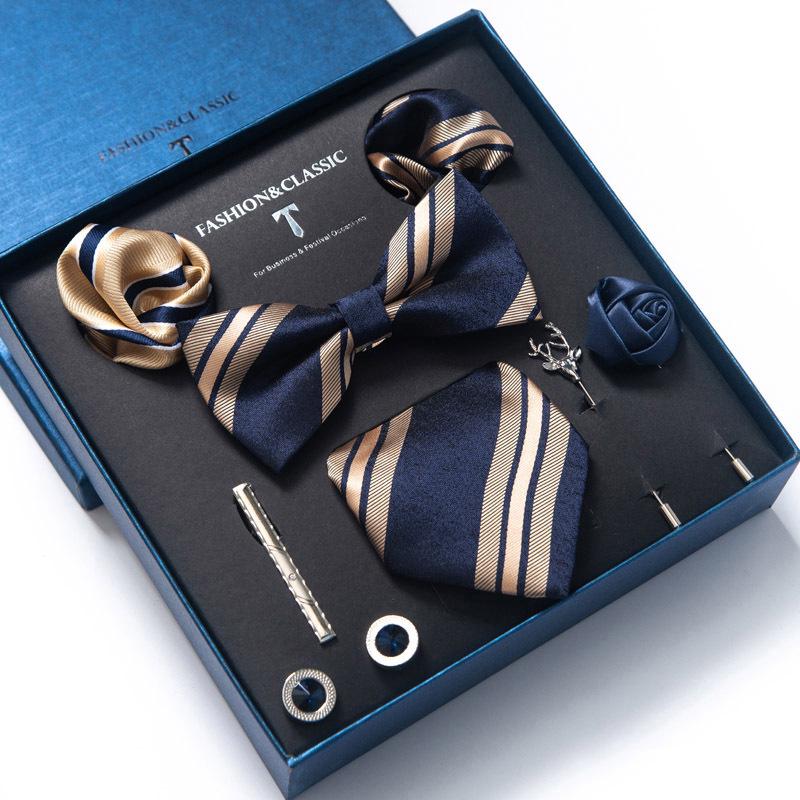 Men's 8-Piece Formal Accessory Set: Bow Tie, Corsage, Brooch, Cufflinks for Weddings.