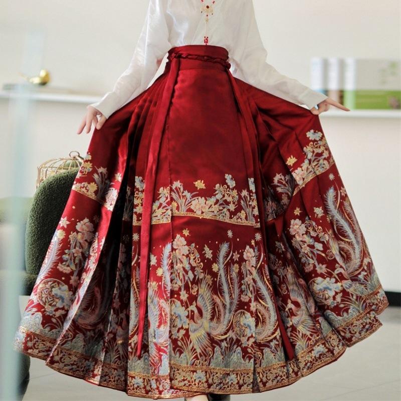 New Chinese-style red woven gold makeup horse dress, Guofeng Ming-made Hanfu women's heavy industry skirt, daily commute
