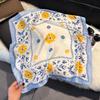 New temperament versatile cotton and linen elegant leaves big flower printing silk scarf scarf headscarf 71 square scarf double-sided