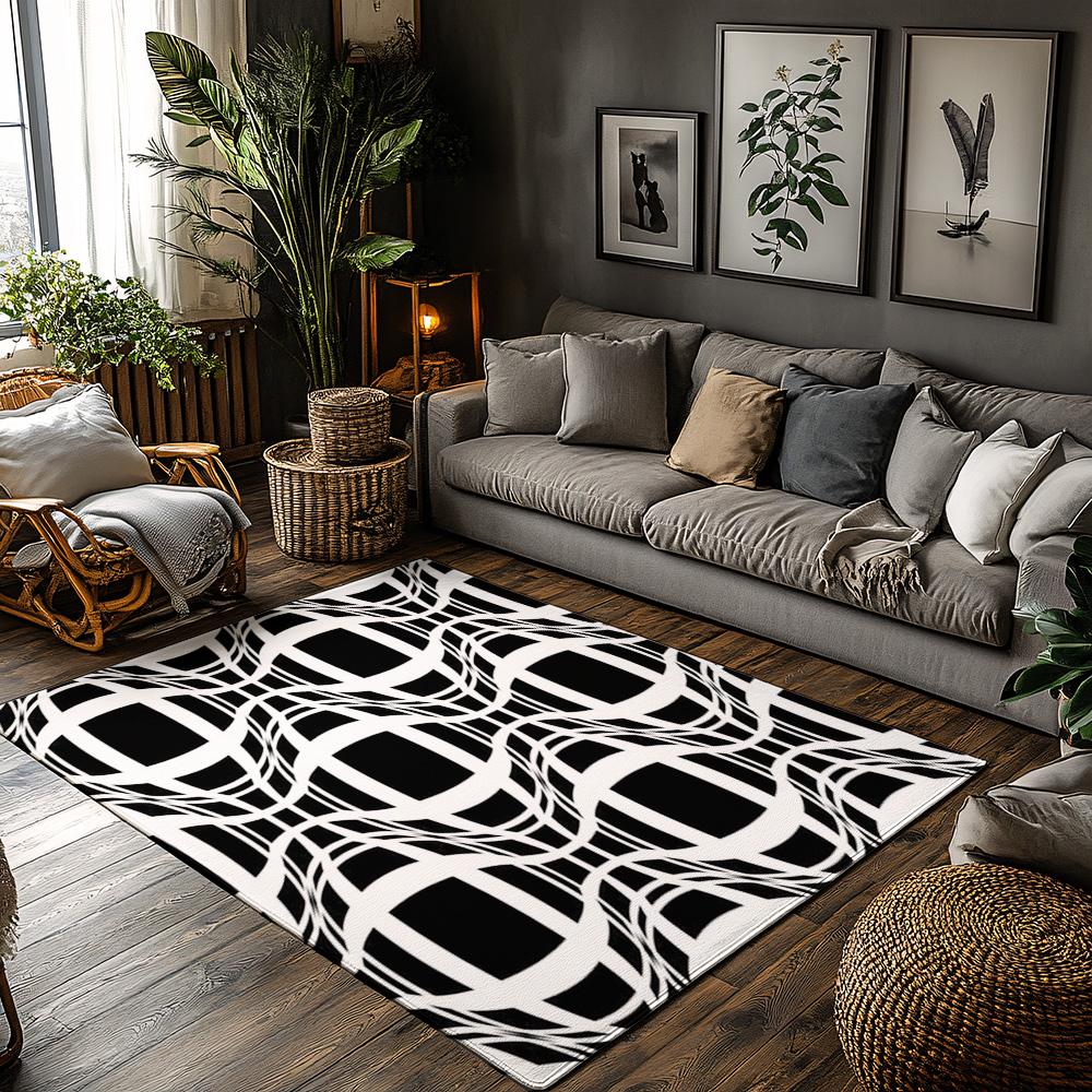 

Tuniu Black White Geometric Rug Non-Slip Area Rug for Living Room Bedroom Kitchen Floor Mat Decorative Rug 50x80cm