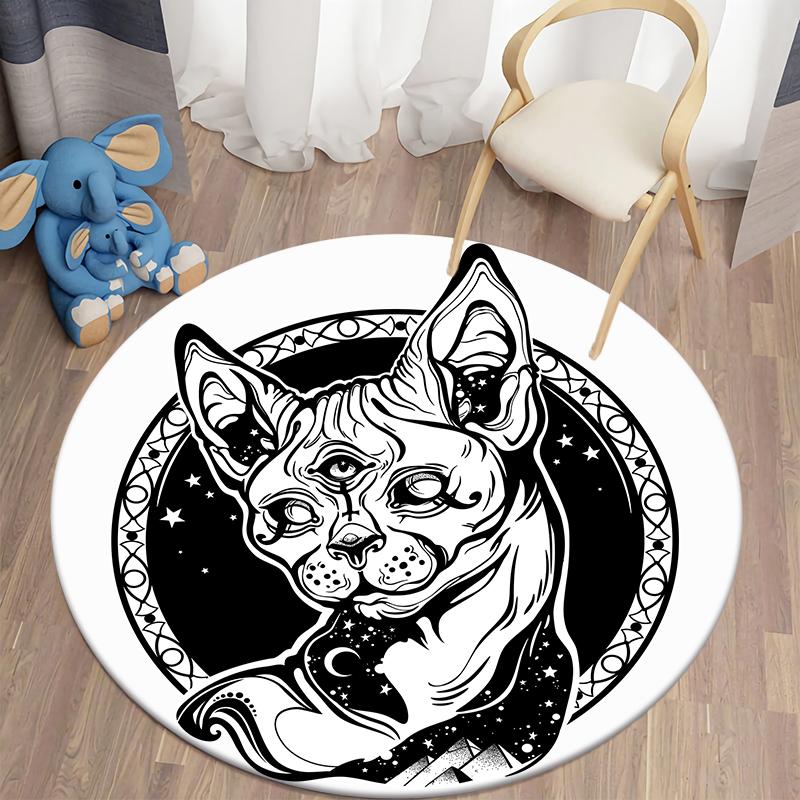 Black Cat Round Carpet for Living Room Rugs Children Carpet Bedroom Bath Mat for Children Home Decoration Anti-slip Doormat