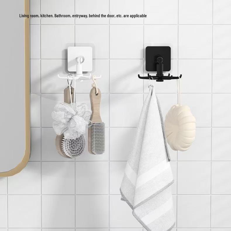 Wall-Mounted 6-Claw Rotating Hook - No-Punch Cabinet Adhesive Storage Organizer