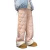 Women Cotton Pants Elastic High Waist Solid Color Wide Leg Causal Trousers with Pockets Thickened Plush Lining Winter Pants