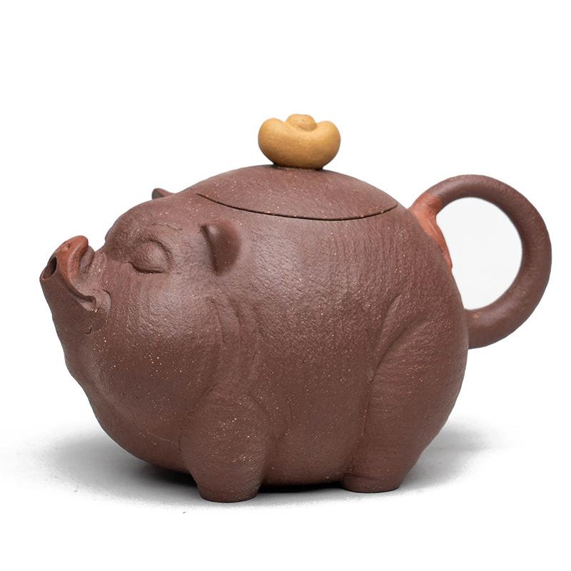 

200ml Elegant Yixing Purple Clay Teapots Handmade Animals Ingot Pig Pot Raw Ore Purple Gold Mud Kettle With Filter Zisha Tea Set