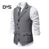 Men Suit Vest Lapel Sleeveless Single Breasted Slim Fit Waistcoat with Flap Pockets Solid Color Formal Business Vest Coat