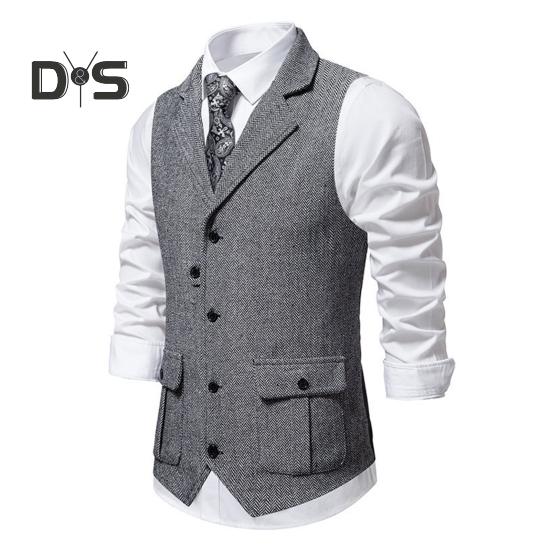 Men Suit Vest Lapel Sleeveless Single Breasted Slim Fit Waistcoat with Flap Pockets Solid Color Formal Business Vest Coat
