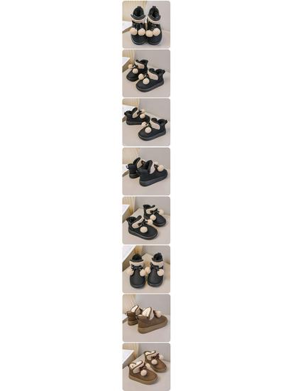 Four Seasons Girls' Velvet Snow Boots with Fur Ball Bows and Non-slip Sole.