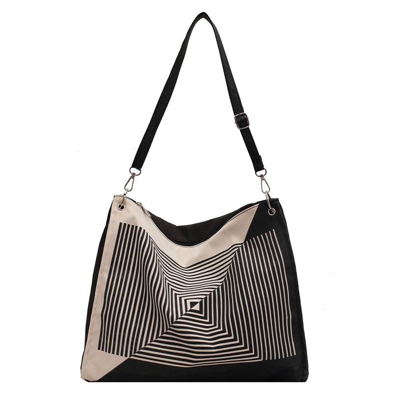 Women's Canvas Shoulder Bag Striped Printed Casual Totes  for Ladies Fashion Vintage Armpit Shopping Handbag