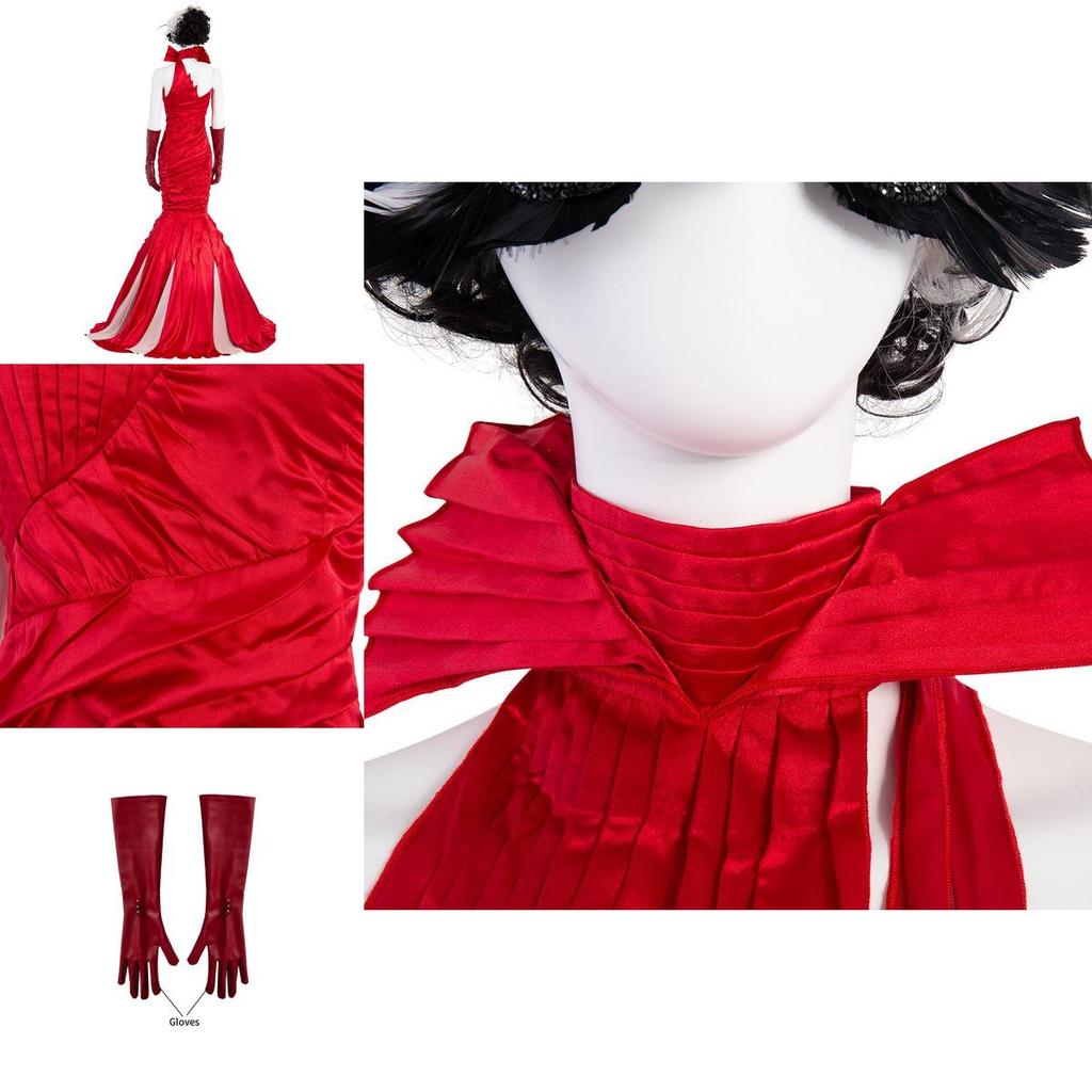 Exquisite Cruella De Vil Kuyla Cosplay Costume Set With Elegant Gown And Accessories