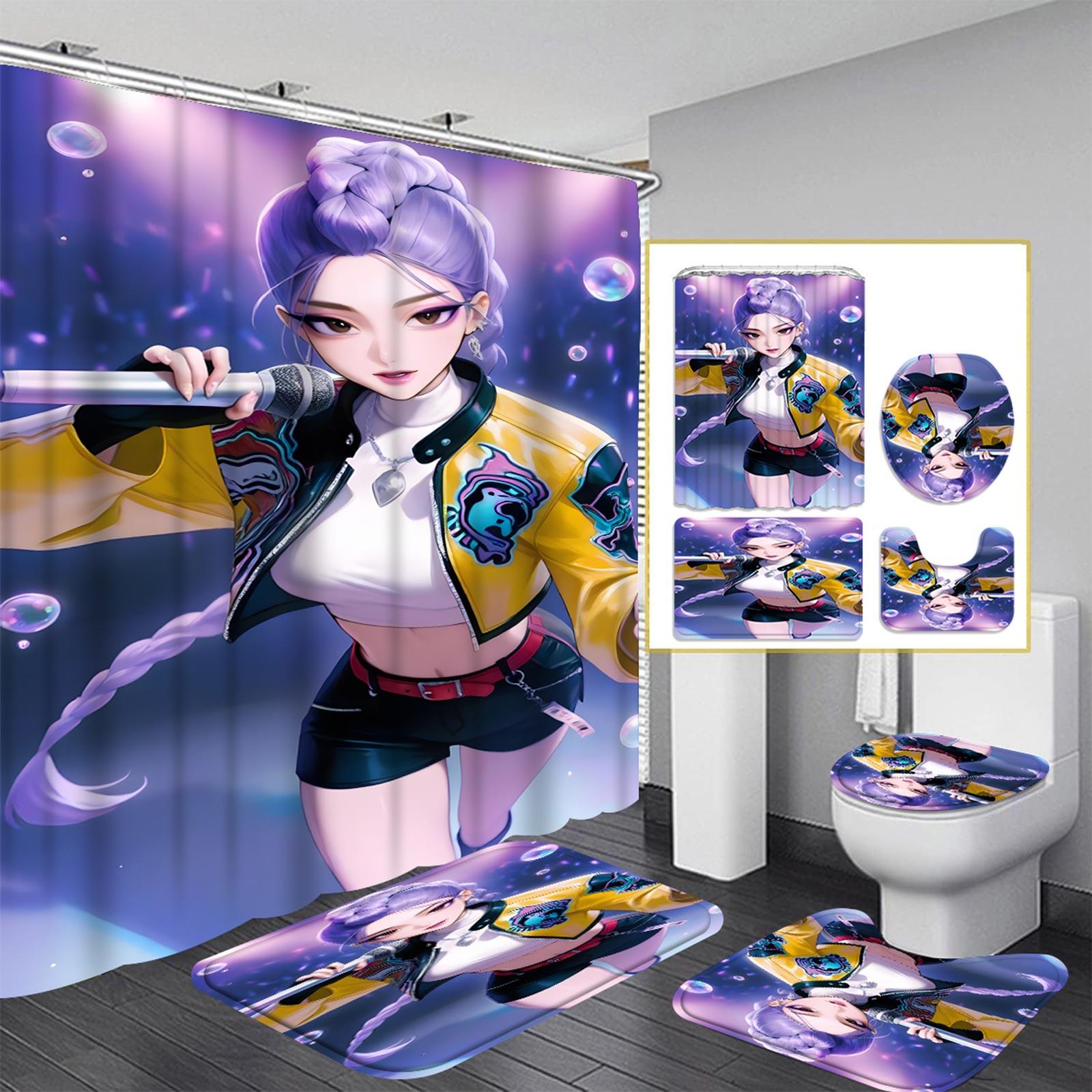 

Character Print Bathroom Mat And Shower Curtain 4-Piece Set One Size