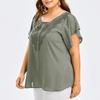 Bluzka damska plus size z dekoltem w serek, rozkloszowanymi rękawami, casualowy top, sukienki damskie plus size, odzież damska plus size, duży rozmiar 4XL 5XL