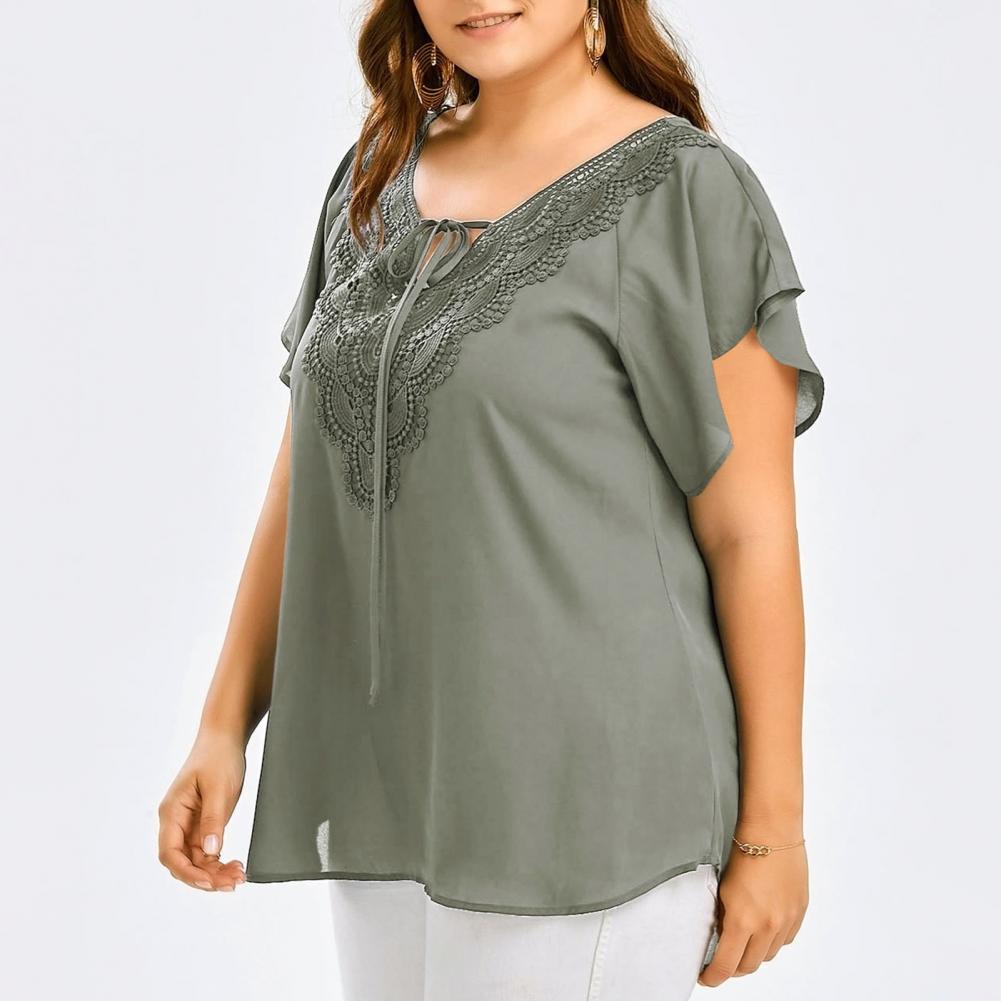 Bluzka damska plus size z dekoltem w serek, rozkloszowanymi rękawami, casualowy top, sukienki damskie plus size, odzież damska plus size, duży rozmiar 4XL 5XL