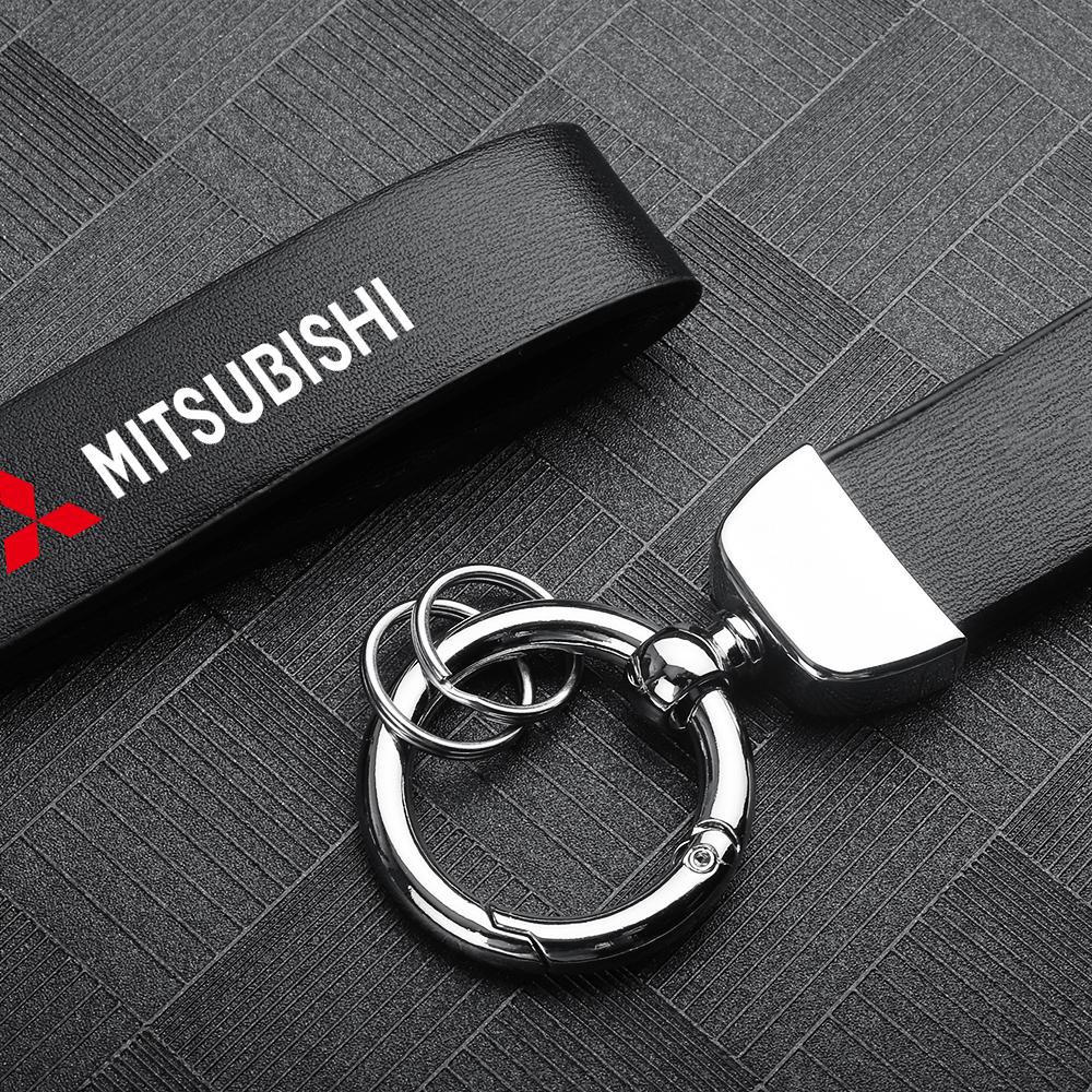 Car Key Accessory New Metal Leather Emblem Keychain Key Ring Cover For Mitsubishi ASX Lancer Pajero Outlander L200 EVO Accessory
