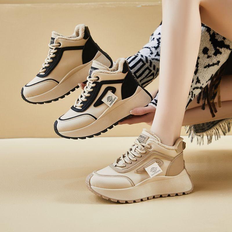 Women's Autumn and Winter Plus Velvet All-match Thick-soled High-top Cotton Shoes All-match Casual Sports Shoes