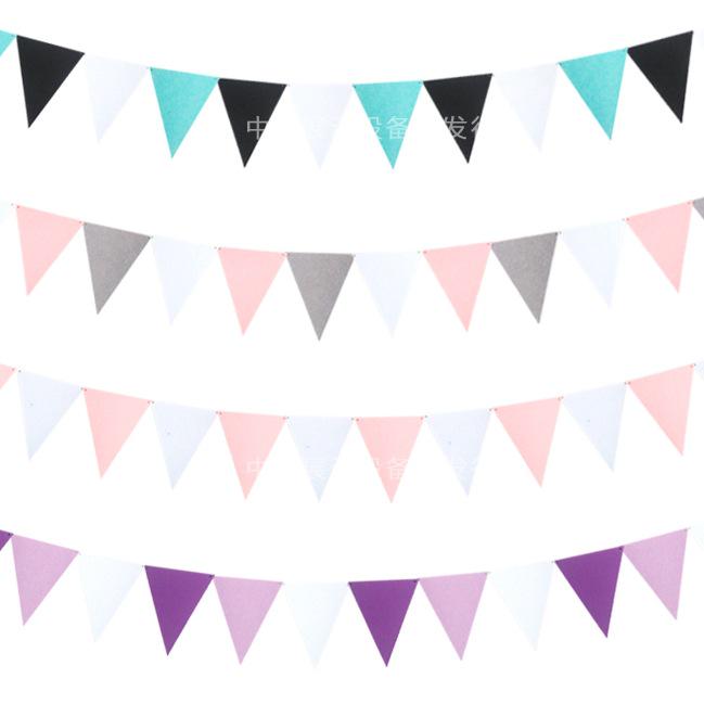 Triangle Flag Bunting for Kindergarten Decoration - Children's Room & Birthday Party Decor with Girlish Heart Design