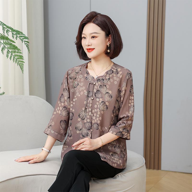 

2026 Chinese Style Summer Top for Middle-Aged & Elderly Women 5XL (Recommended 150-165 lbs) глубоко лиловый