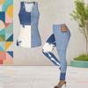 Women Plus Size Printed Scoop Neck Sleeveless Tank Top And Fitted Long Pants Two Piece Set