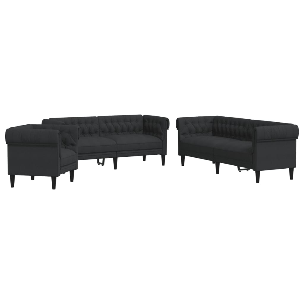 Vidaxl 3-Cz. Living Room Set, Black, Upholstered In Fabric