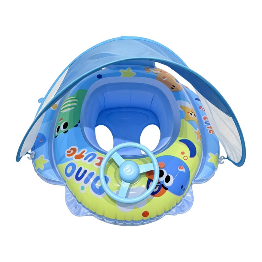 PVC Upgraded Inflatable Baby Pool Float with Canopy and Anti-Tip Seat with Steering Wheel Baby Beach Essentials for 6-36M