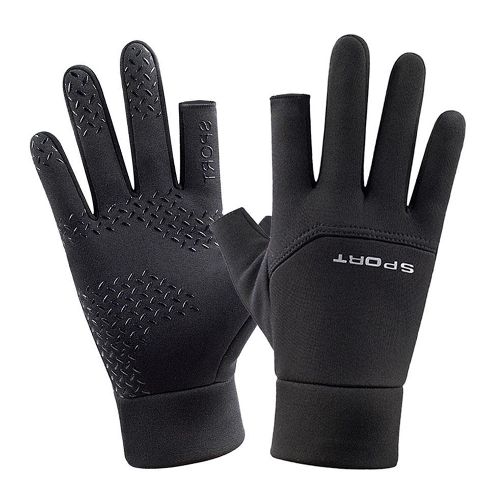 Loogdeel Winter Cycling Gloves Women Anti Slip Touch Screen Fishing Sports Two Fingers Cut Warm Gloves For Men