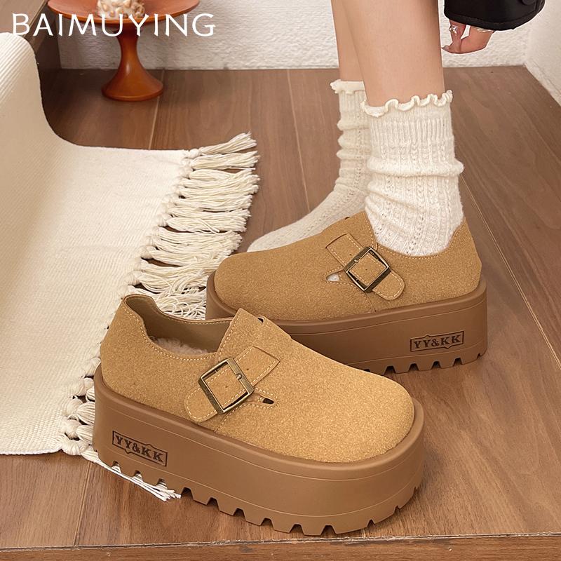 Suede Platform Women Loafers Shoes Designer Buckle High Heels Shoes New Brand 2025 Trend Winter Walking Casual Femme Chaussures
