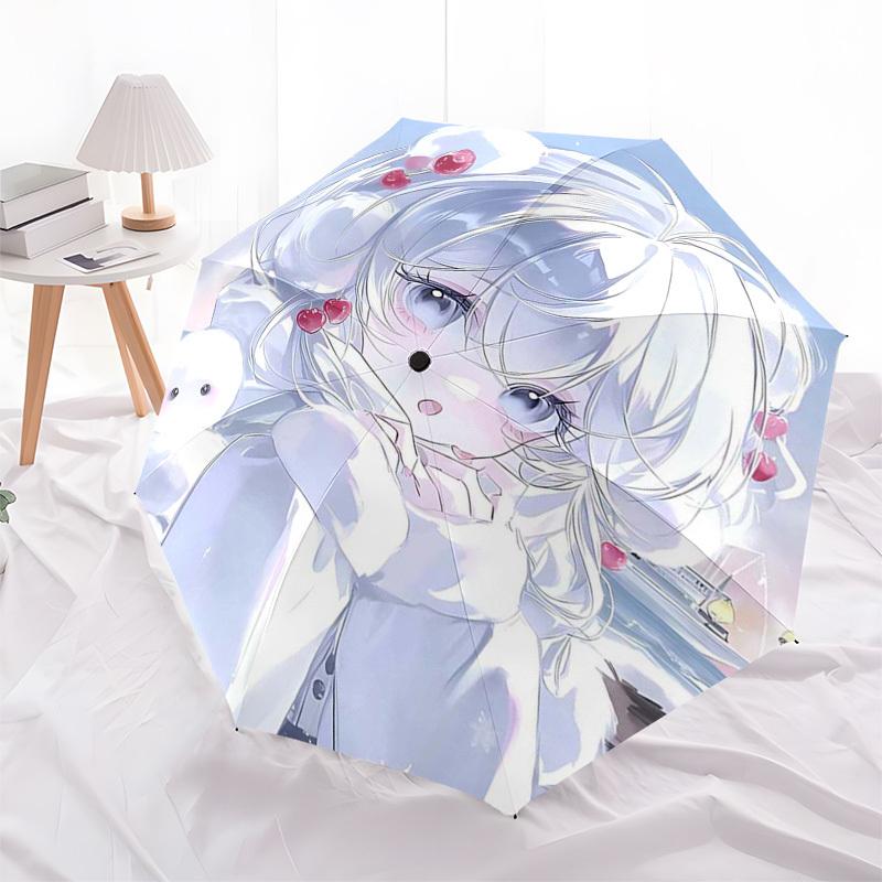1pc Cherry Blossom Snowy Girl Automatic Opening/Closing Outdoor Umbrella - Portable Tri-Fold Design with 8-Rib Iron Frame, Perfect for Outdoor Us